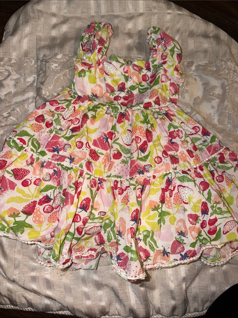 Isaac Mizrahi Strawberry & Floral Tiered Sundress - Pink, Red & Green